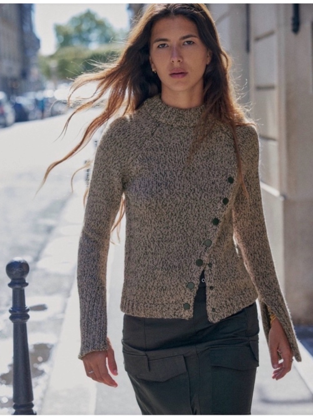 Zara Taupe Marled Turtleneck Sweater with Side Buttons